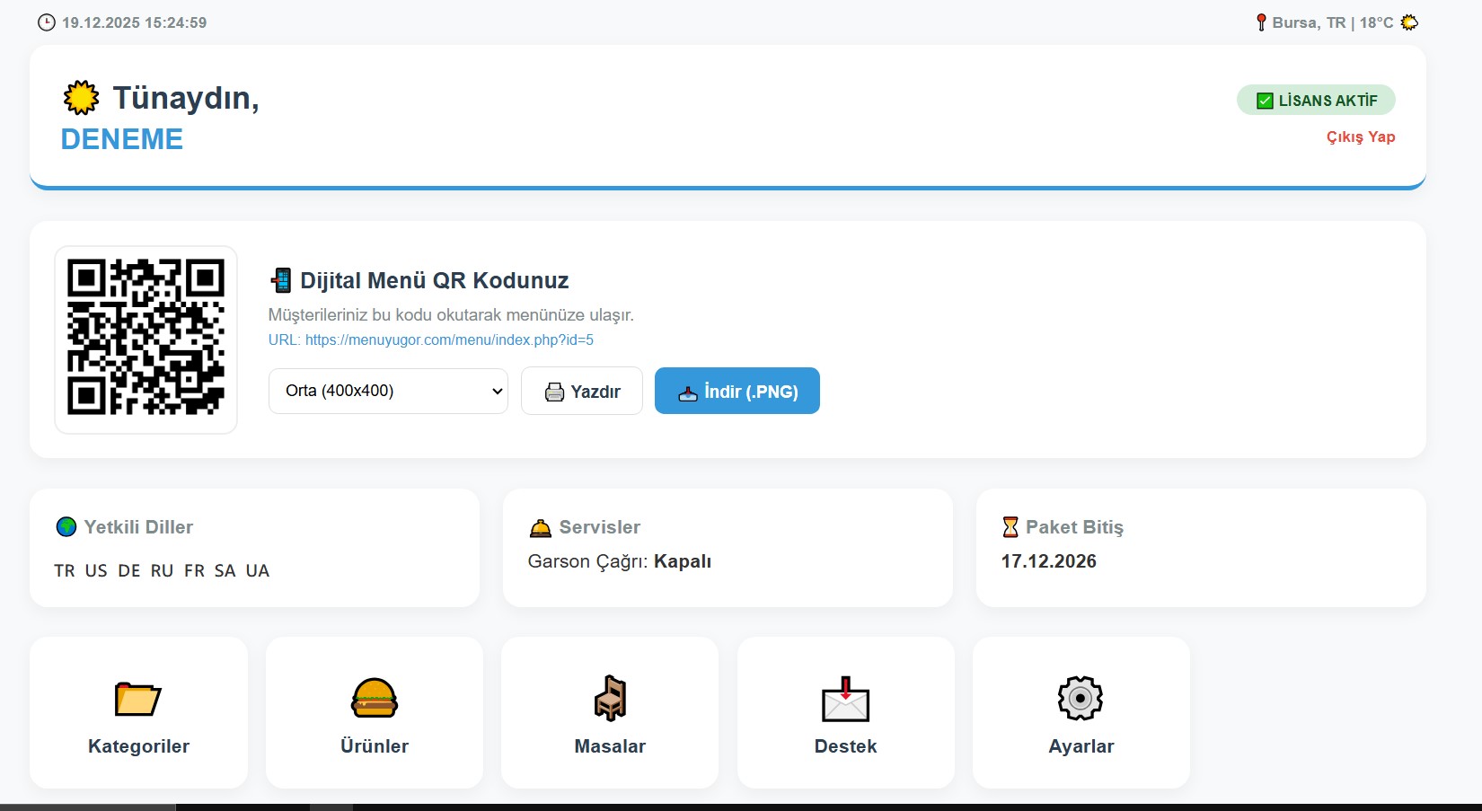 Menuyugor Yönetim Paneli